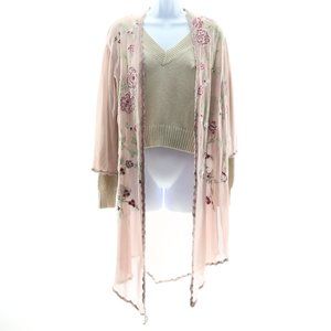 E Rose Cardigan Sheer Embroidered Beaded Size M